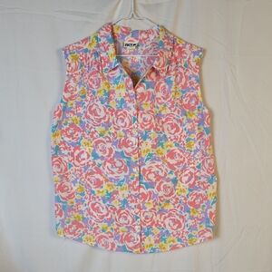 Vintags ACT||| Women's Floral Sleeveless Top - Pink and Yellow